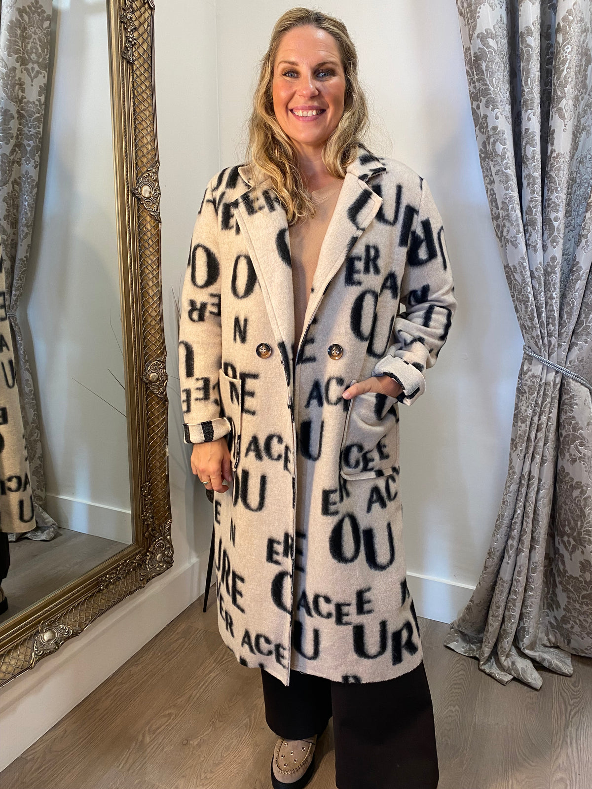 Alphabet Coat - Beige
