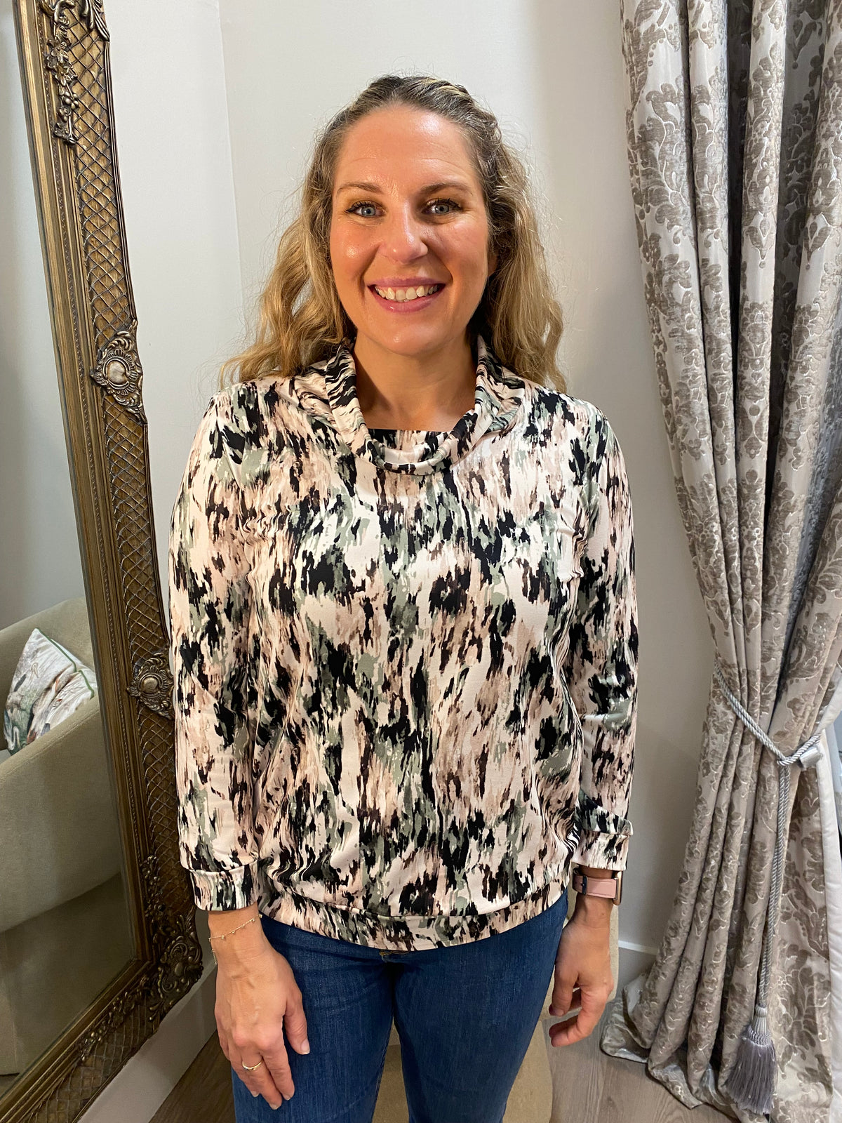 YEW Roll Collar Top - Green