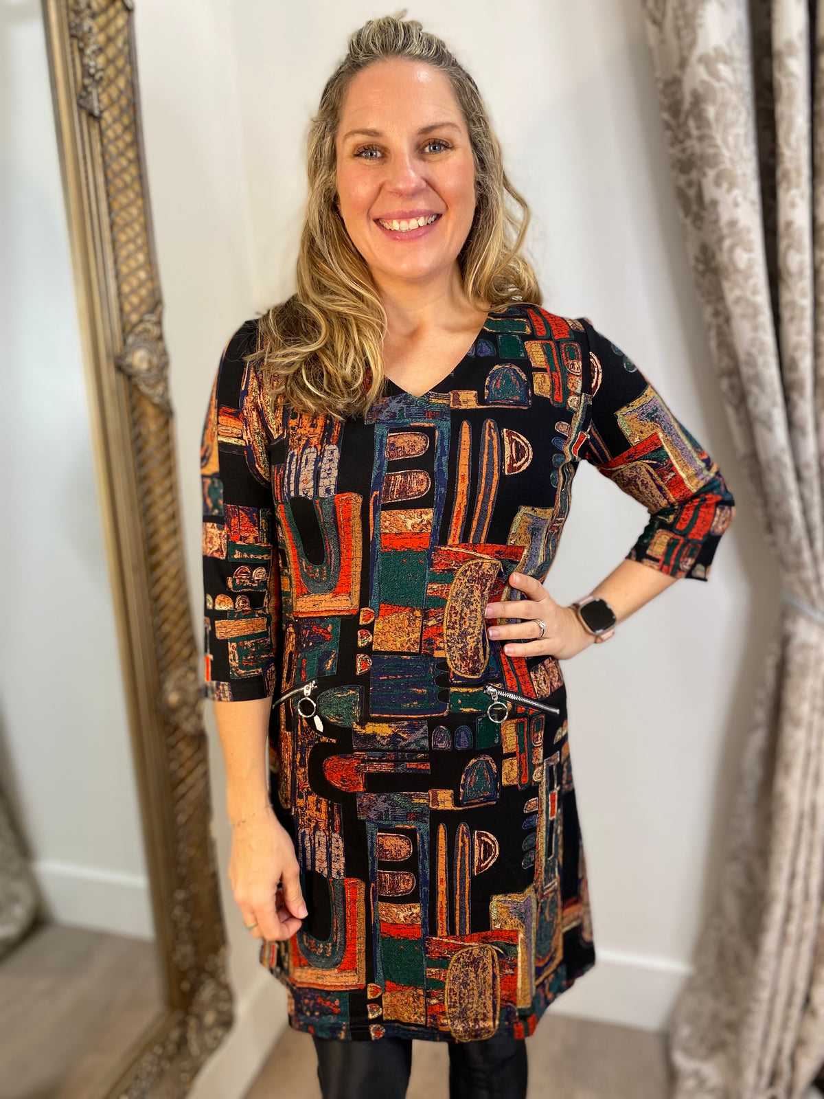 VEGAS V-neck Dress - Green Print