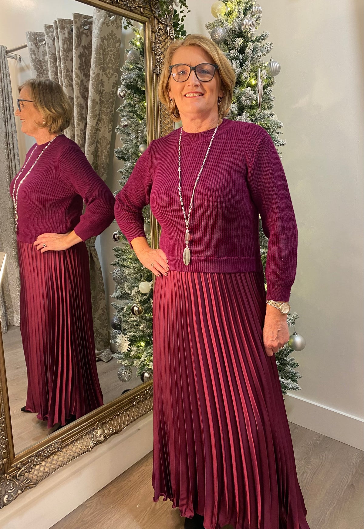 Knit Pleat Dress - Majenta