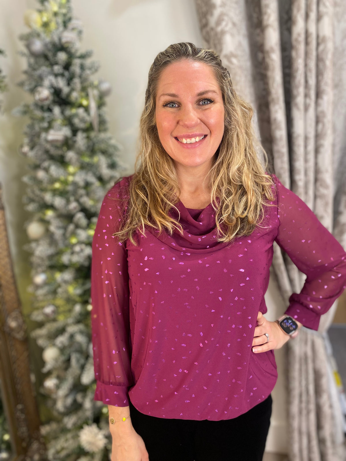 YEW Cowel Sparkle Top - Majenta