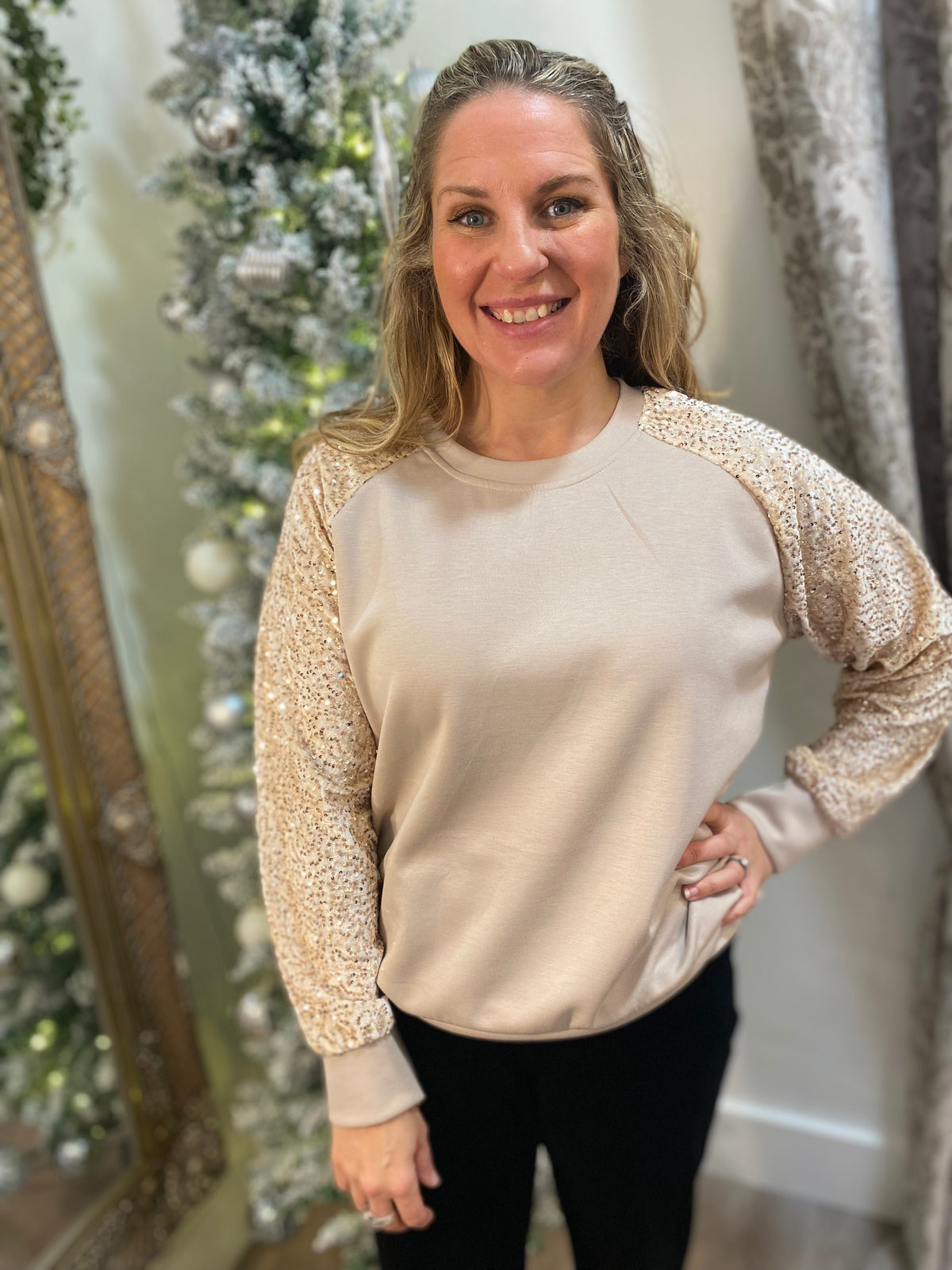 Sequin Sweater - Beige