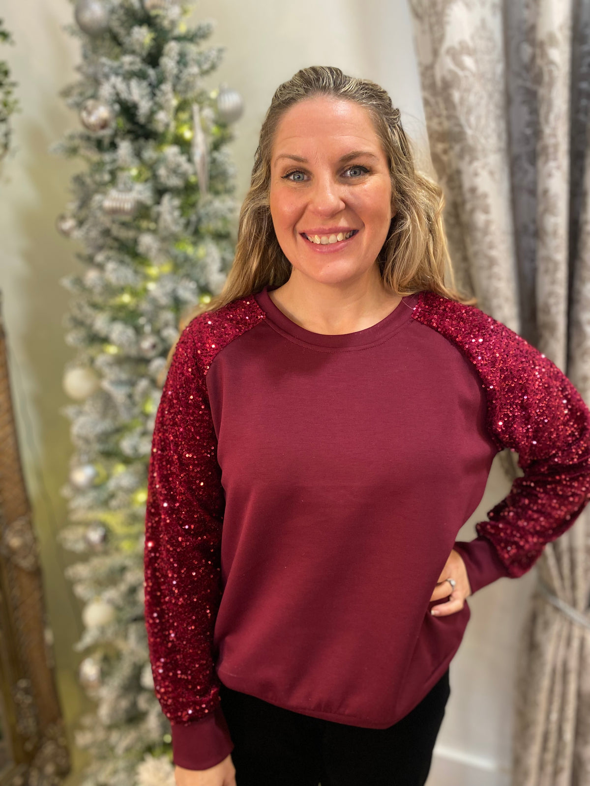 Sequin Sweater - Burgundy