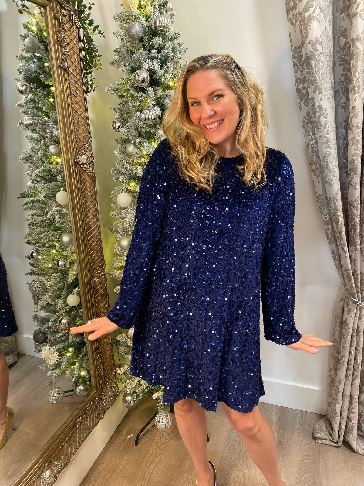 Navy Sequin Bow Dress