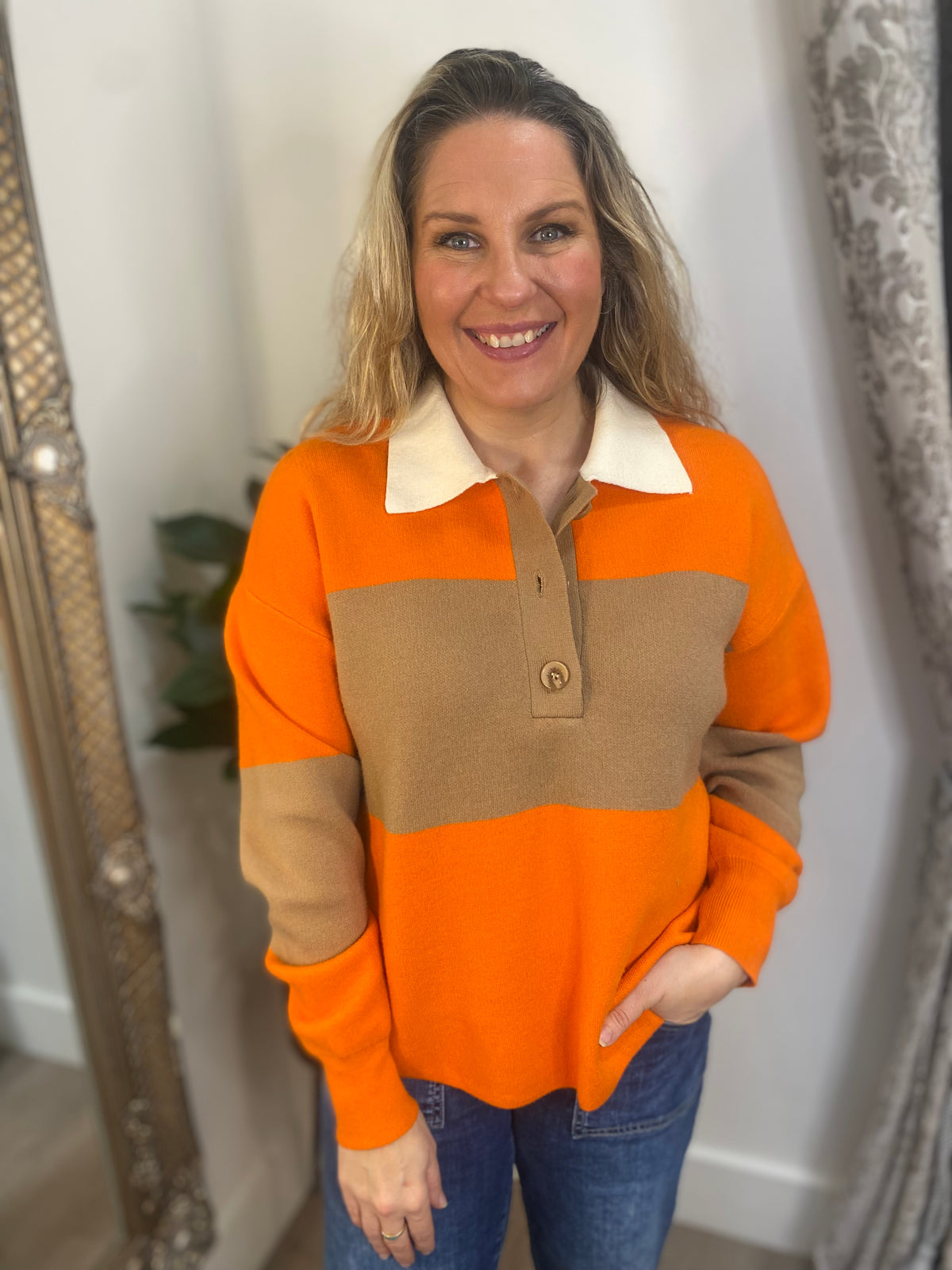 Sporty collar Knit - Orange