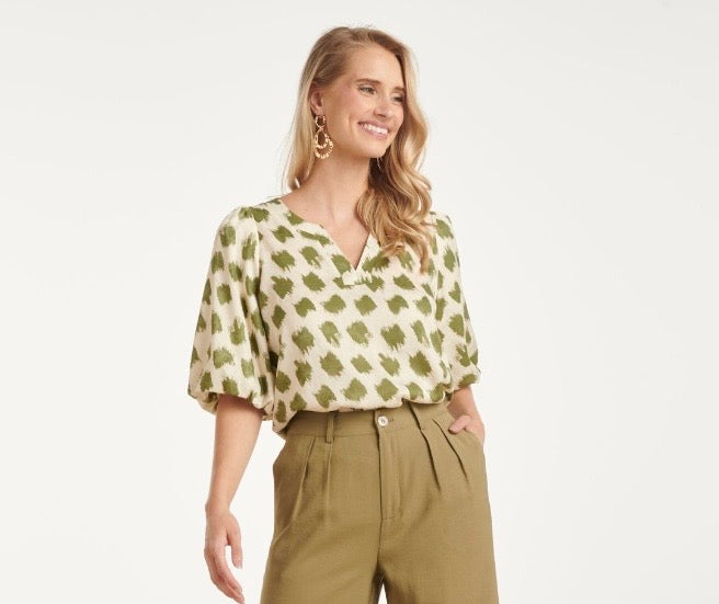 Blouse - Khaki/Cream