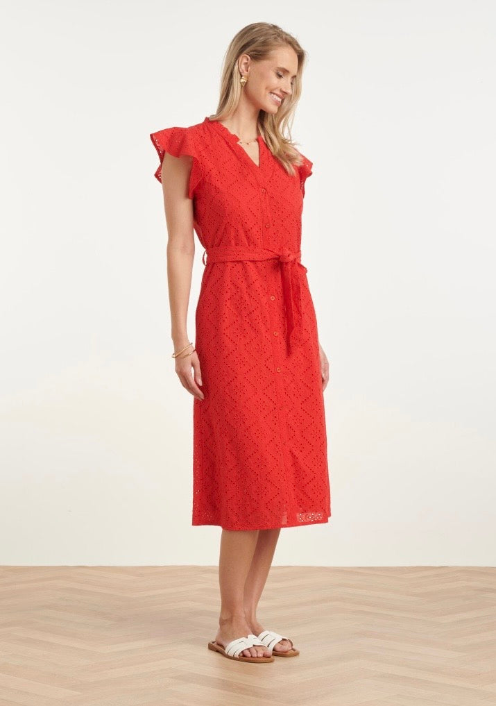 Frill Sleeve Dress - Red