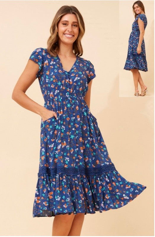 Stella Midi Dress - Navy