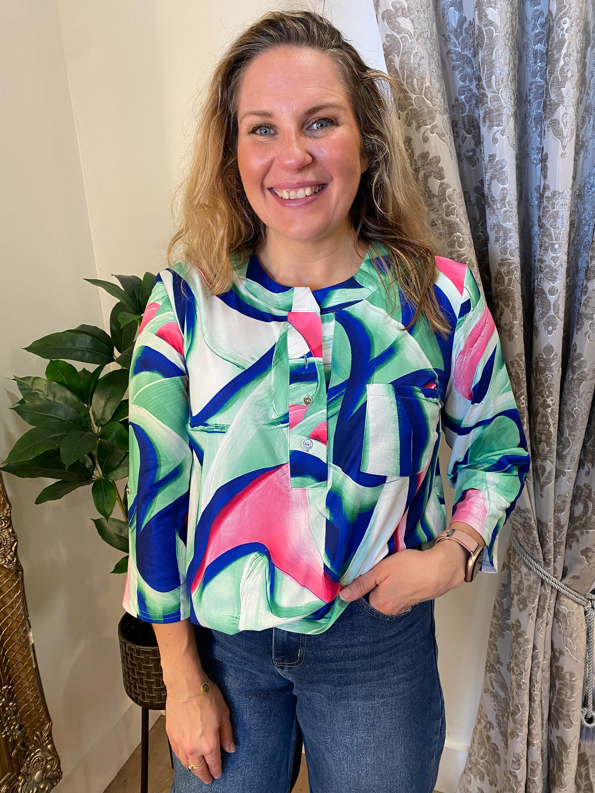 3-Button Top - Green/Royal