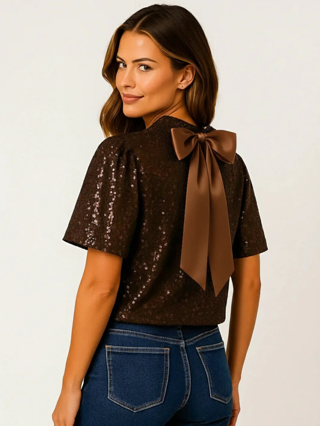 KATE & PIPPA Ava Sequin Top - Chocolate