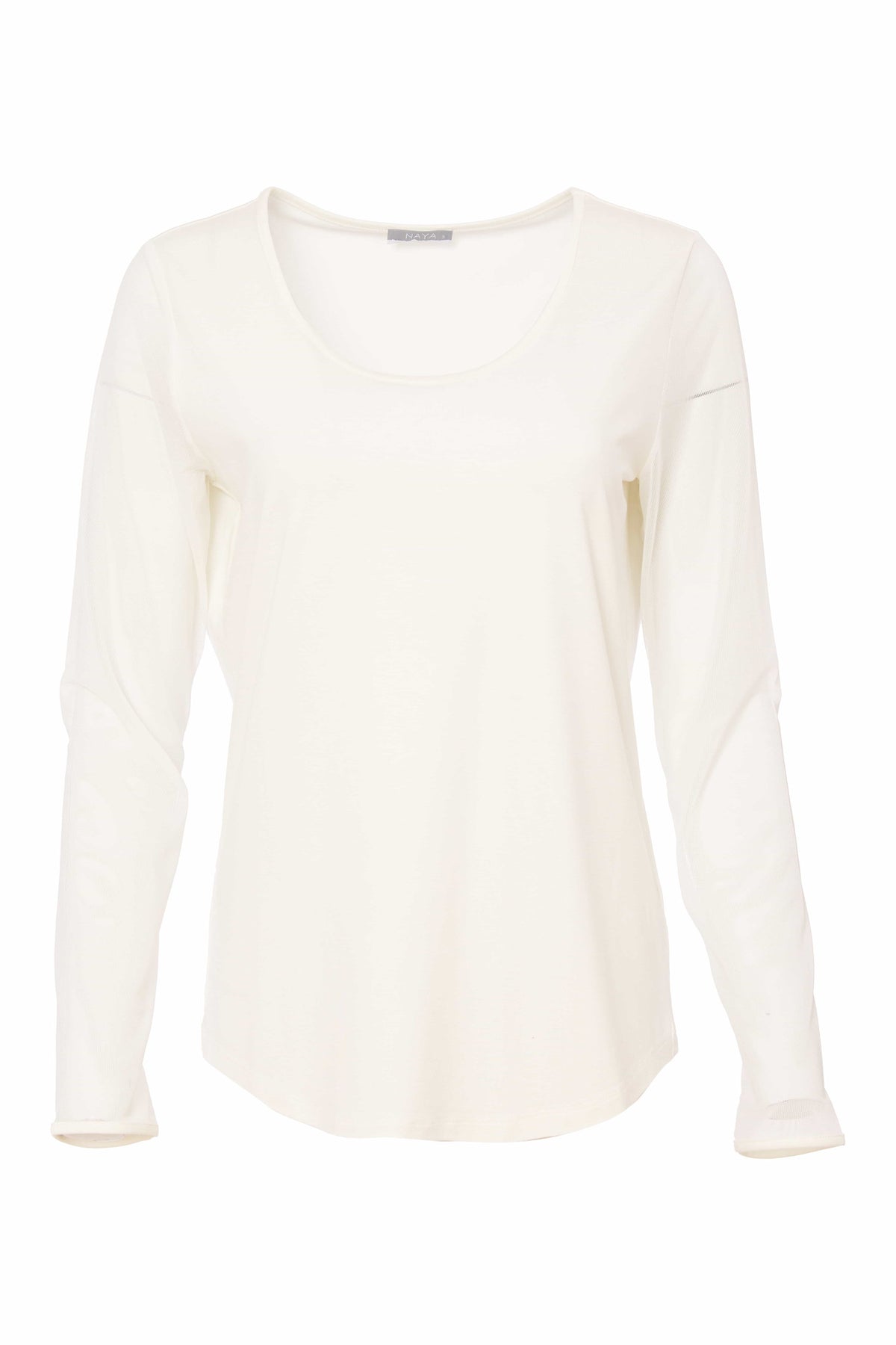 Jersey round neck top with mesh sleeve  Cream  NAS25106