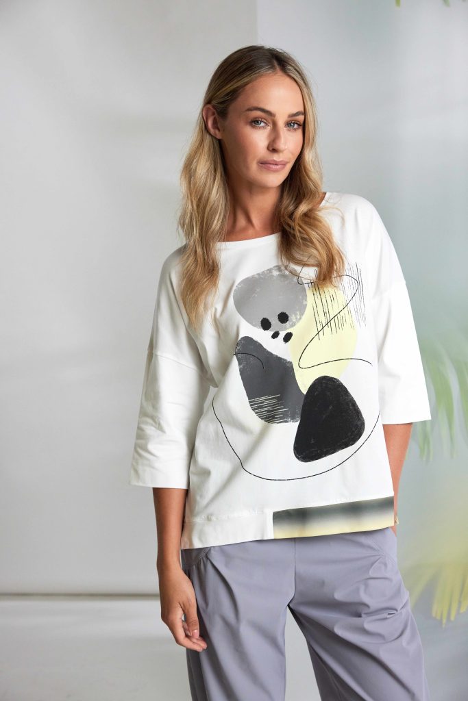 Placement print top with contrast hempanel at front  White/lemon NAS26124