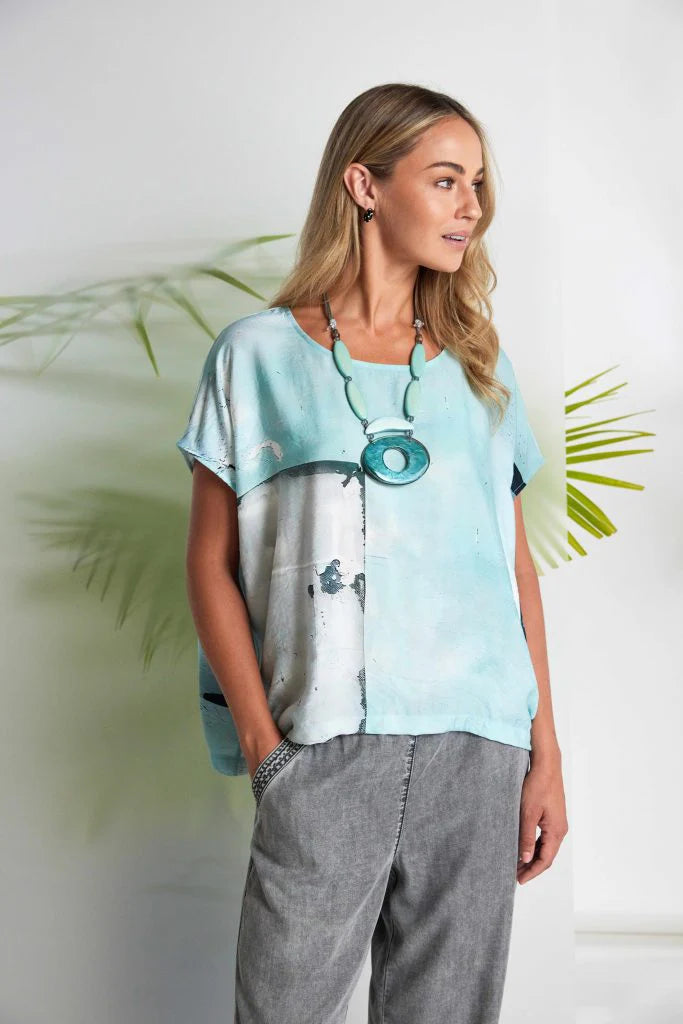 Square shape faded print top Mint  NAS26299