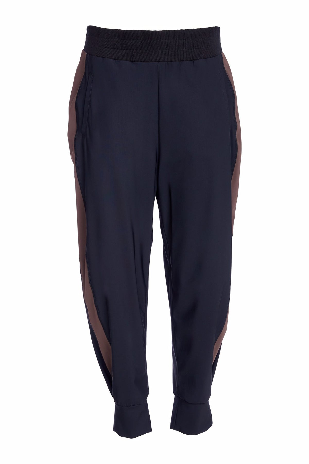 Slim leg trouser with cuff detail and contrast panel at sideseams-Black/Cocoa