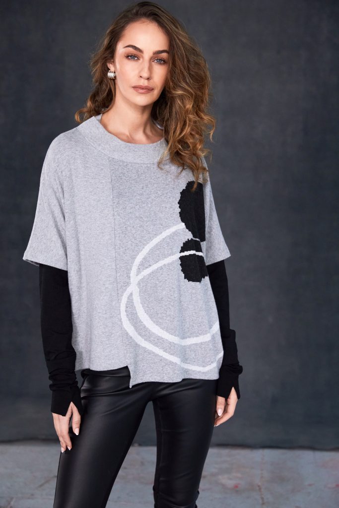 High Neck Placement Print Square Top-Silver