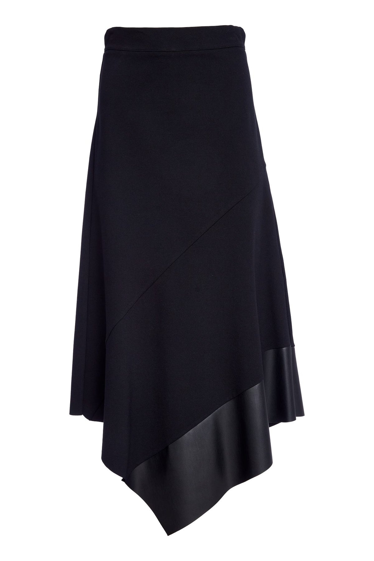 Angled hem punta roma skirt with leatherette panel at hem-Black