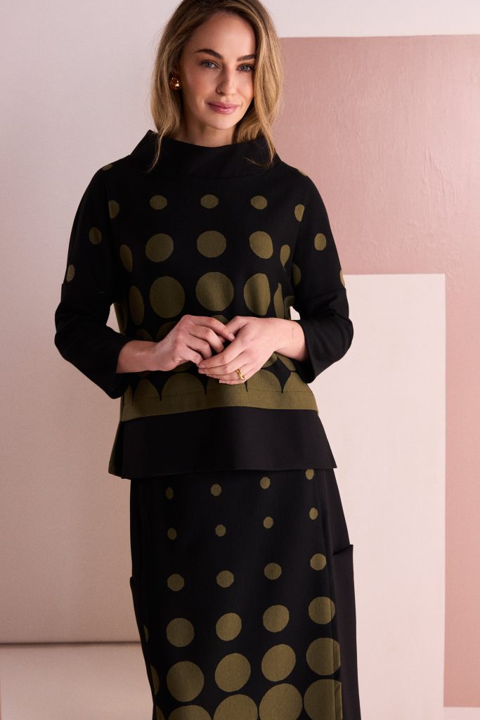 Spot Border Print High Neck Top Black/Avocado NAW26265