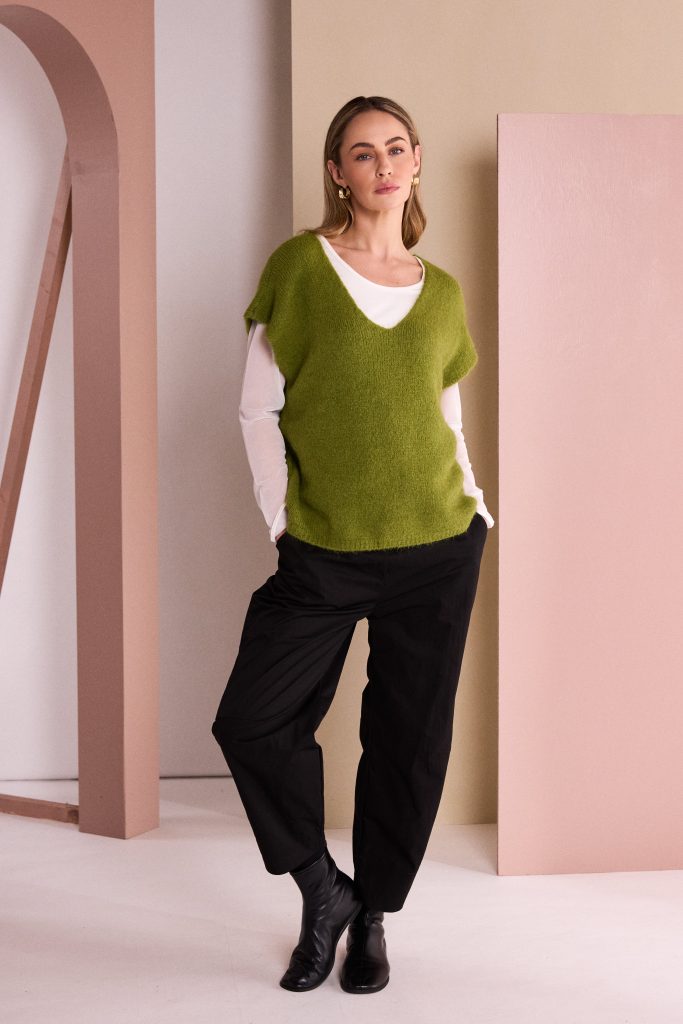 Vee Neck Soft Knit With Extended Shoulder  Avocado NAW26284