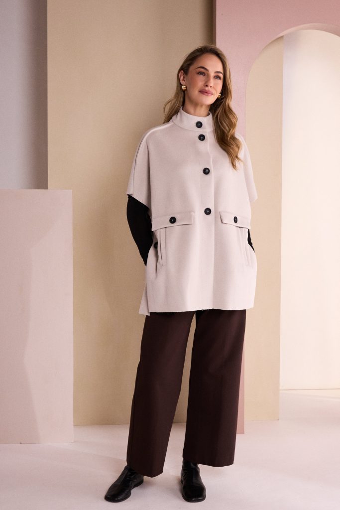 High Neck Button Through Jacket With Pocket Flap Stone  NAW26293