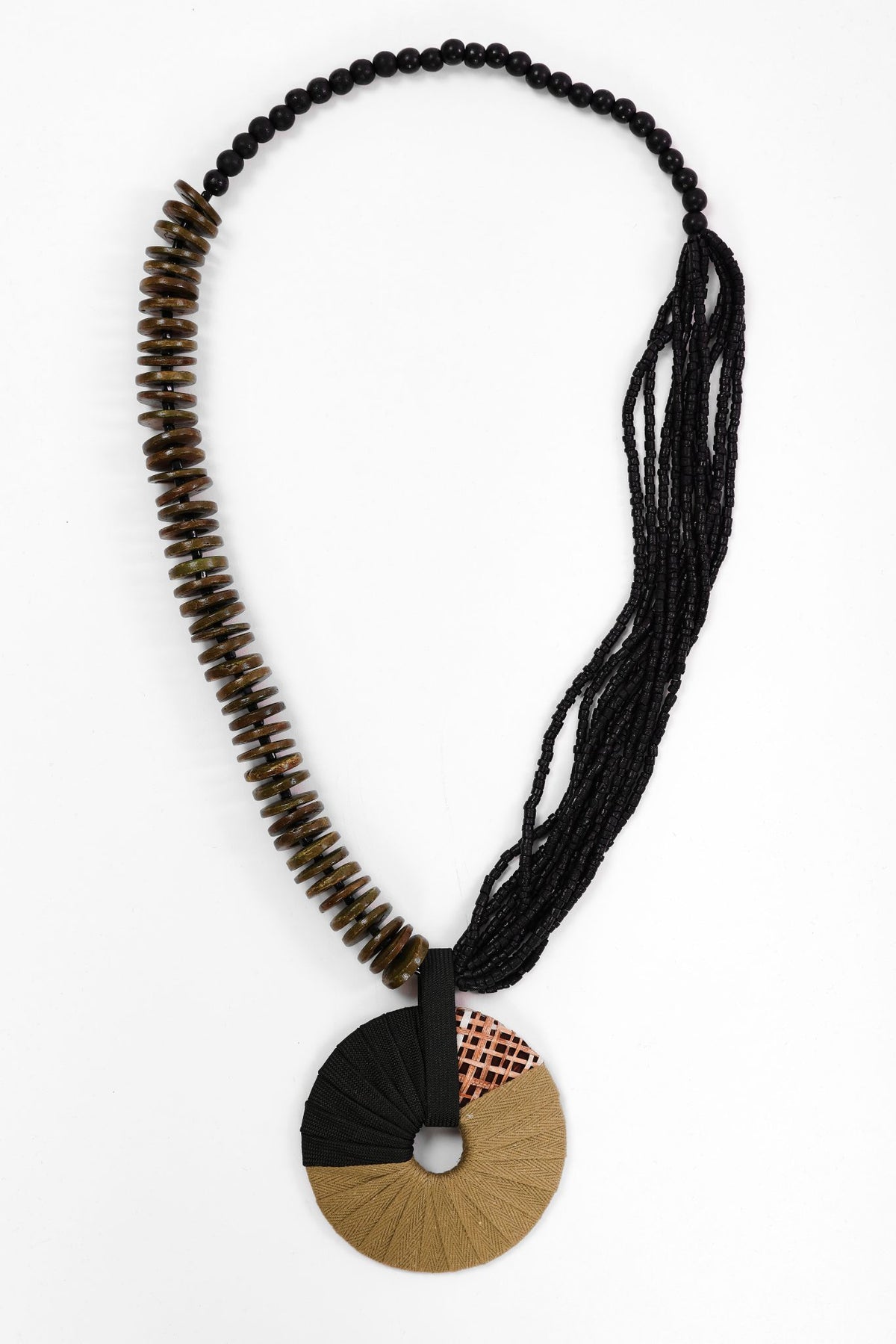Two Tone Necklace With Bead And Loop String  - Black/Avacado NAW26335
