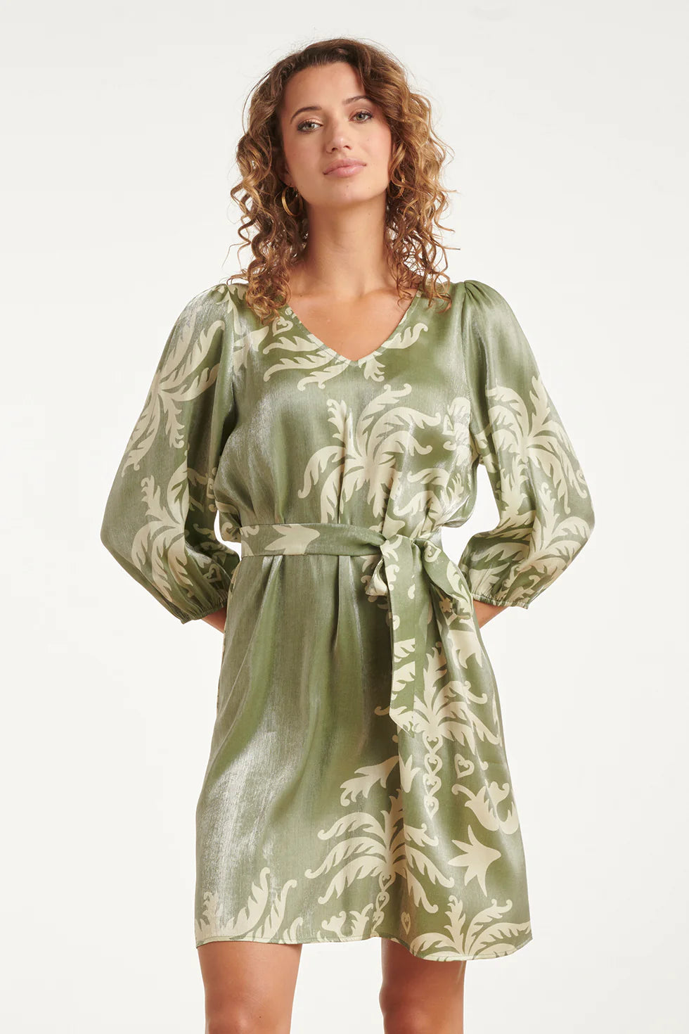Palm Print Dress - Olive Green