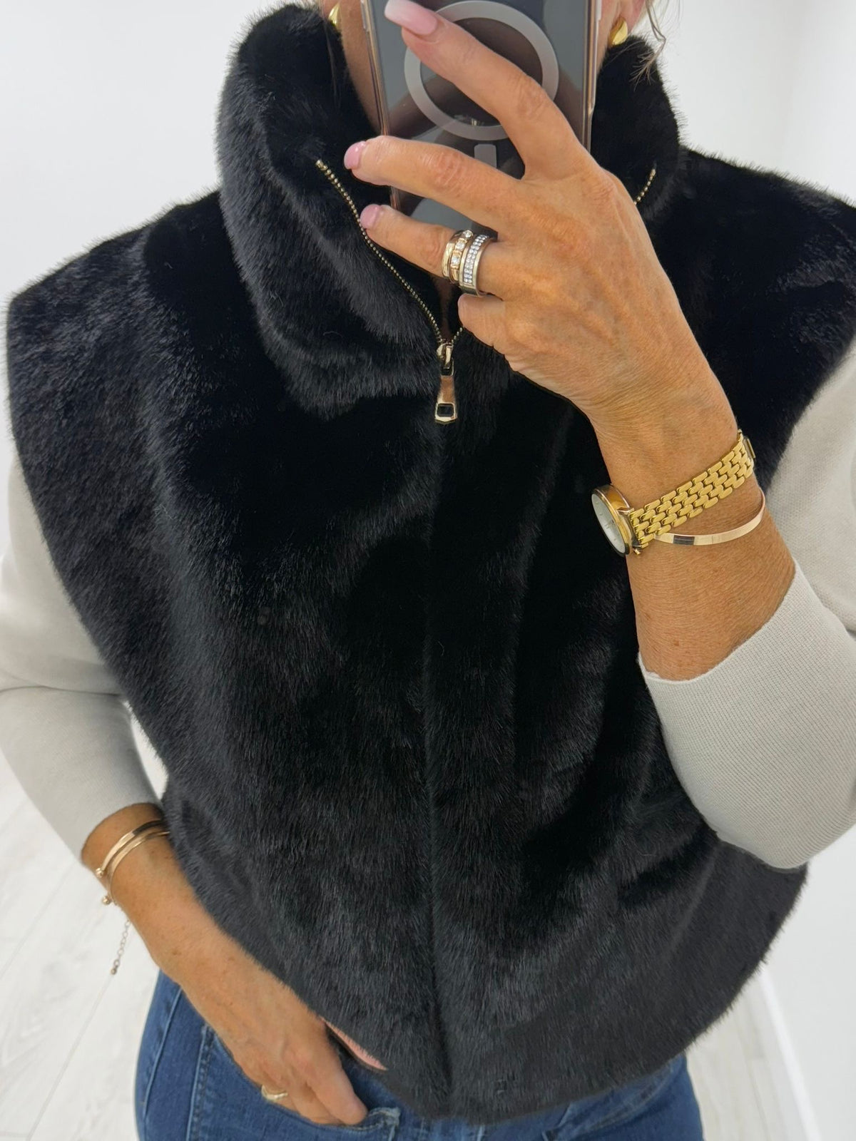 Fun Fur Gilet - Black