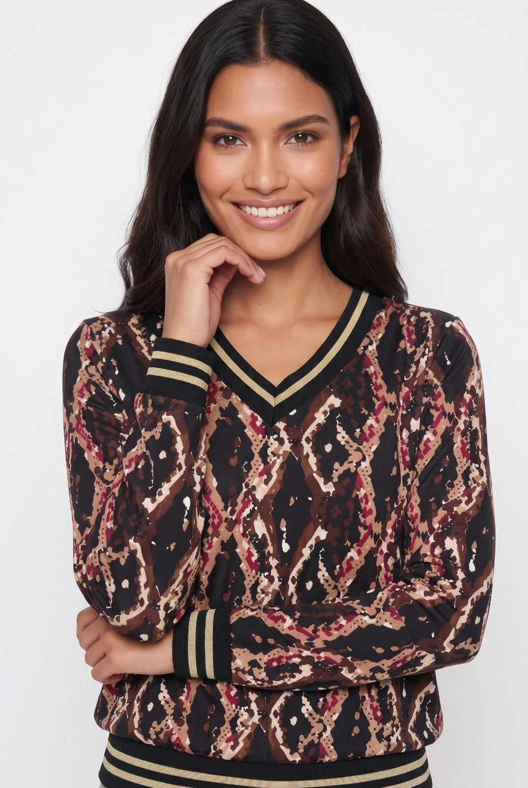 Vneck Band Top - Black/Brown