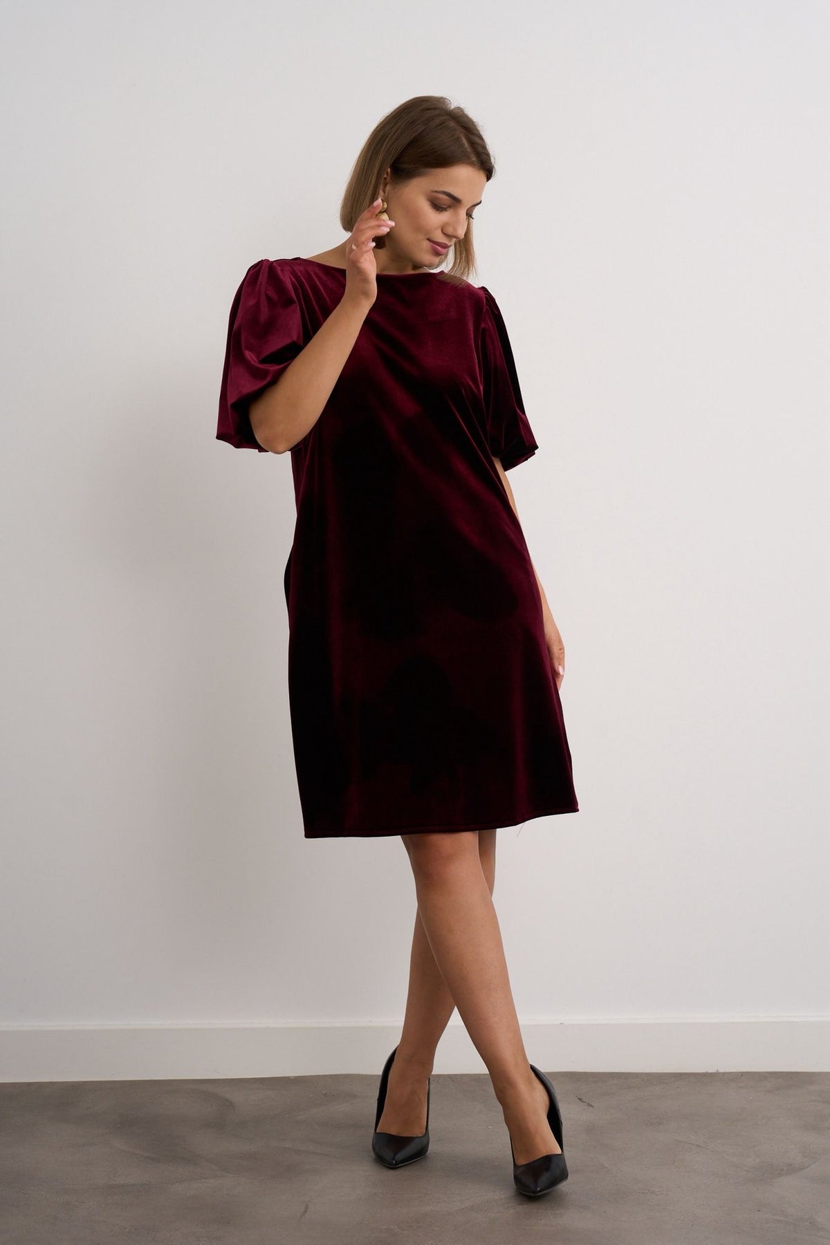 Velvet Bow Dress - Burgundy