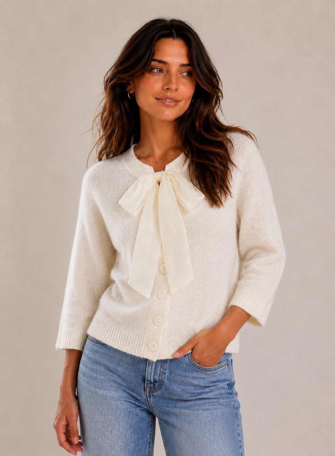 Bow Cardigan - Winter White