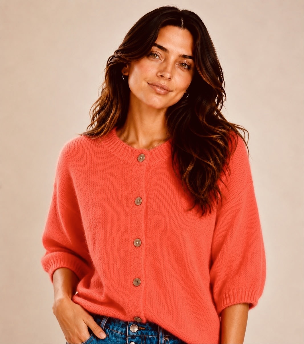 Cardigan - Neon Coral