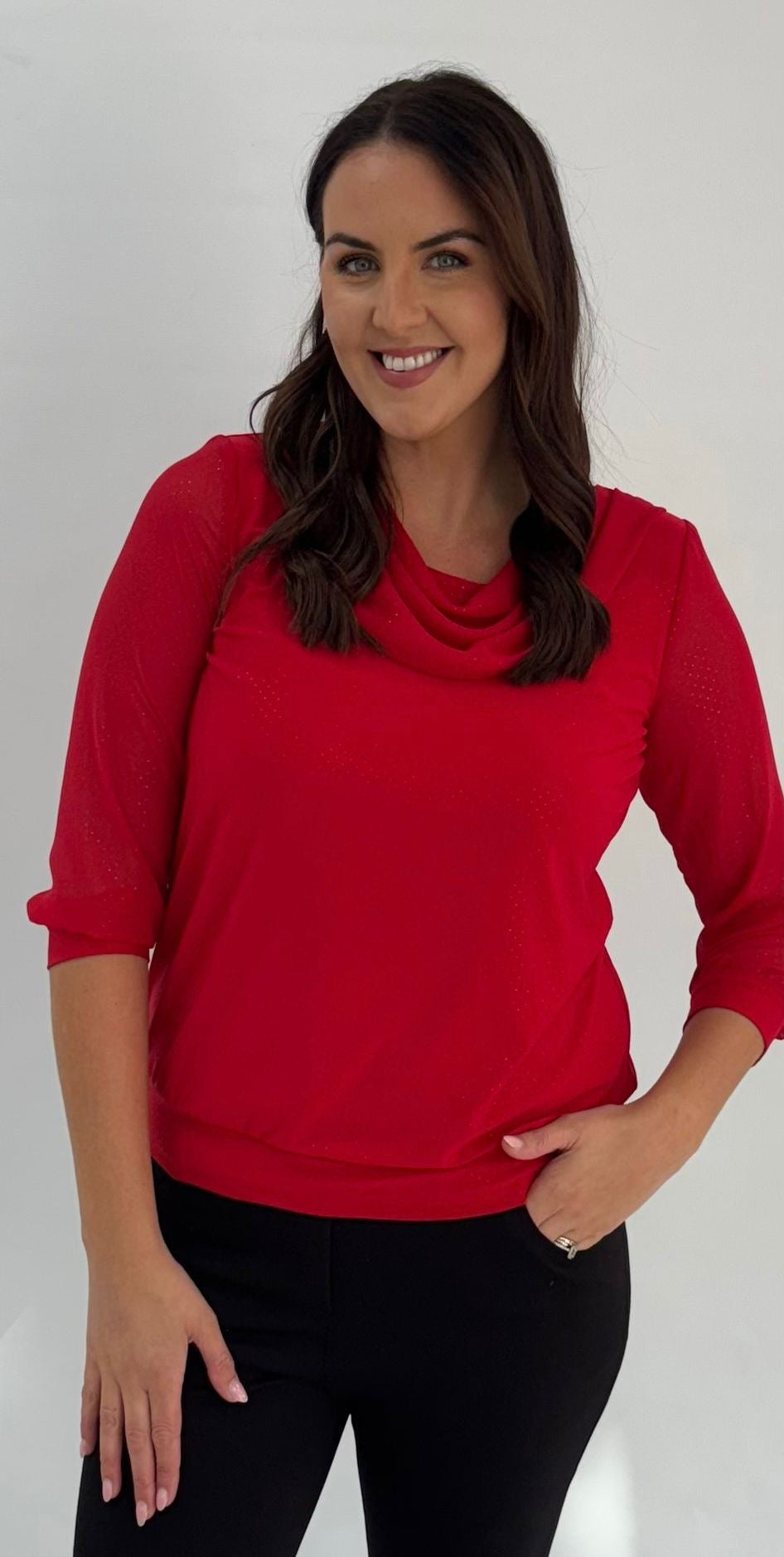 YEW Cowel Sparkle Top - Red