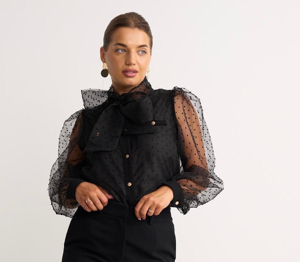 Spot Tulle Blouse - Black