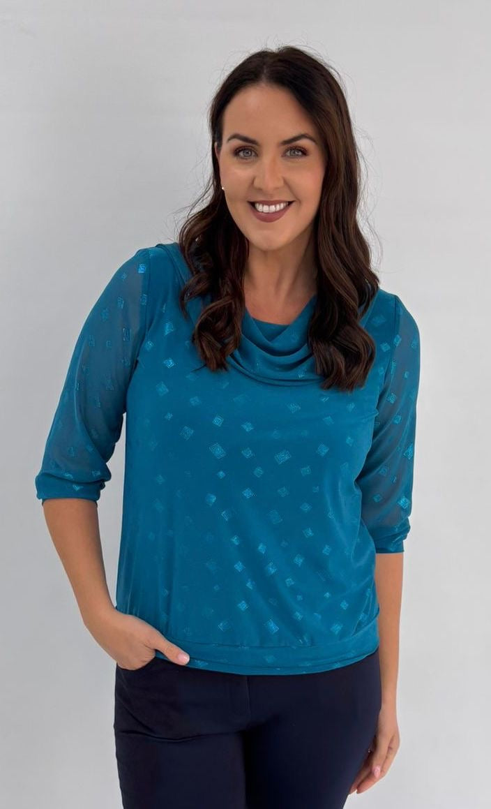 YEW Cowel Sparkle Top - Teal