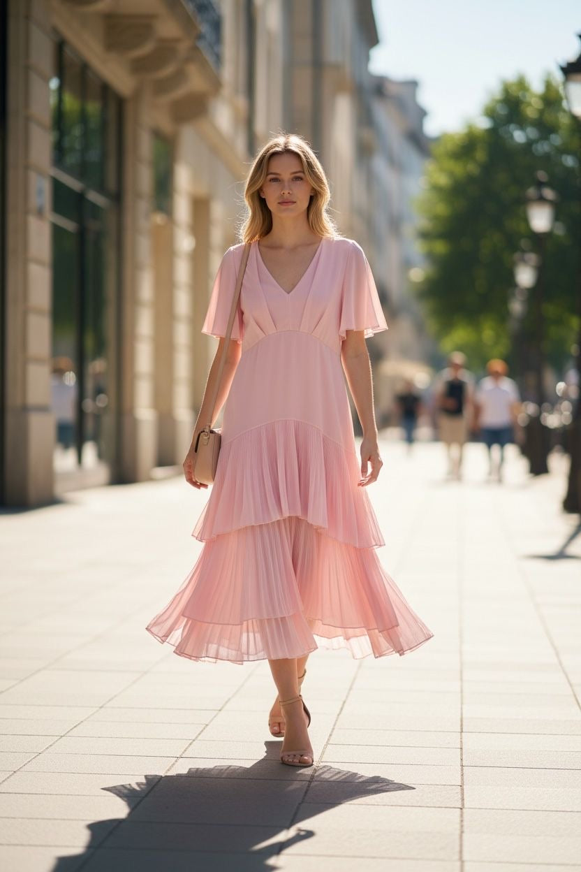 Tiered Dress - Baby Pink