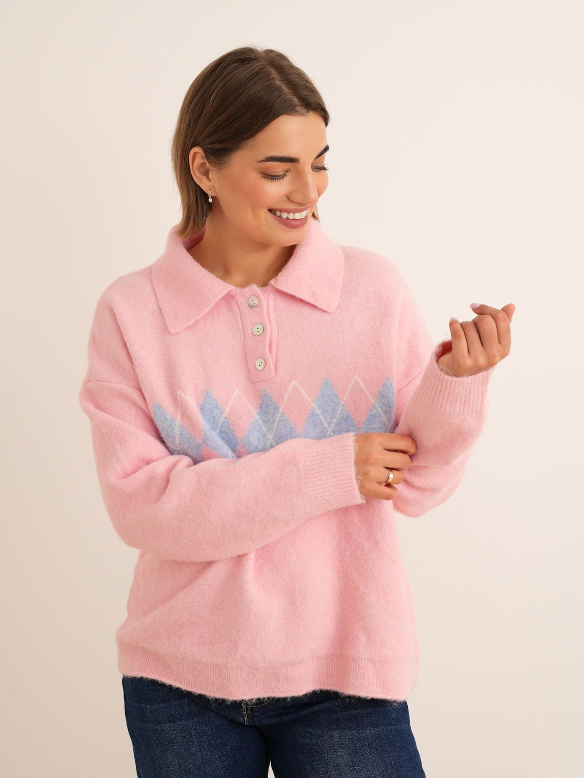 Argyle Polo Knit - Pink