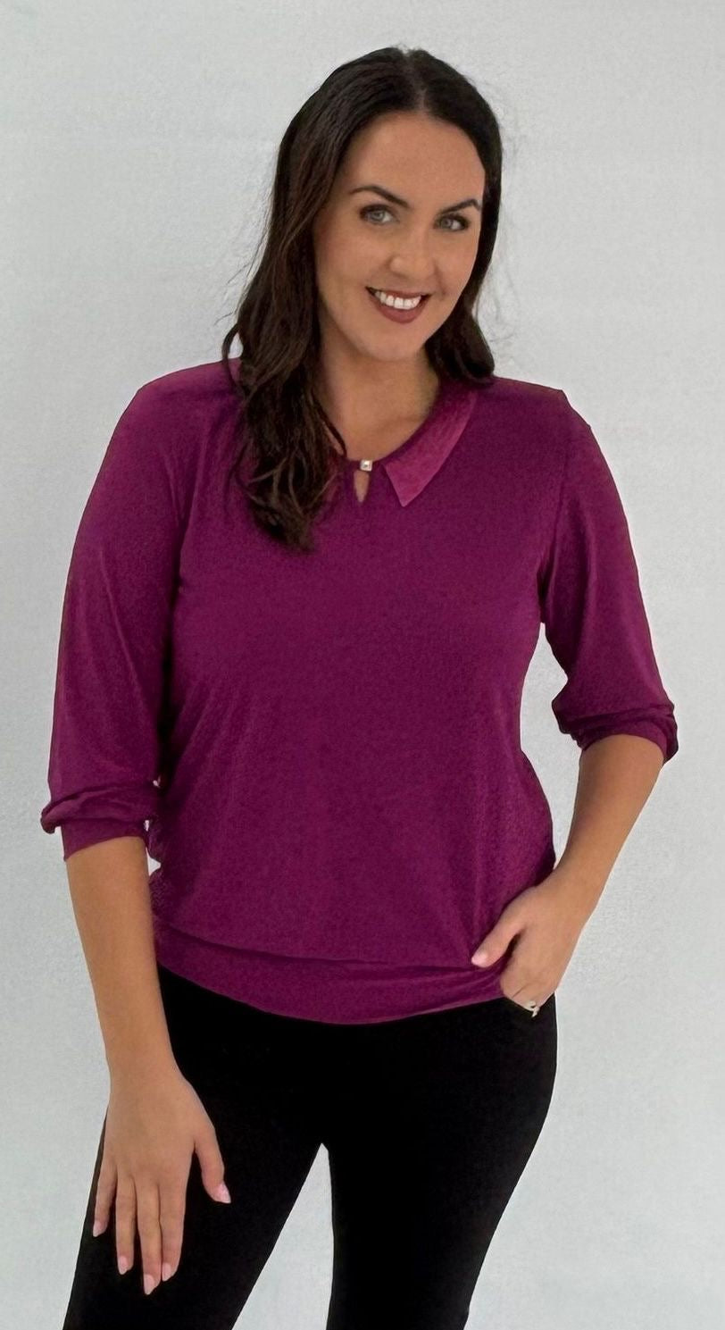 YEW Sequin Collar Top - Majenta