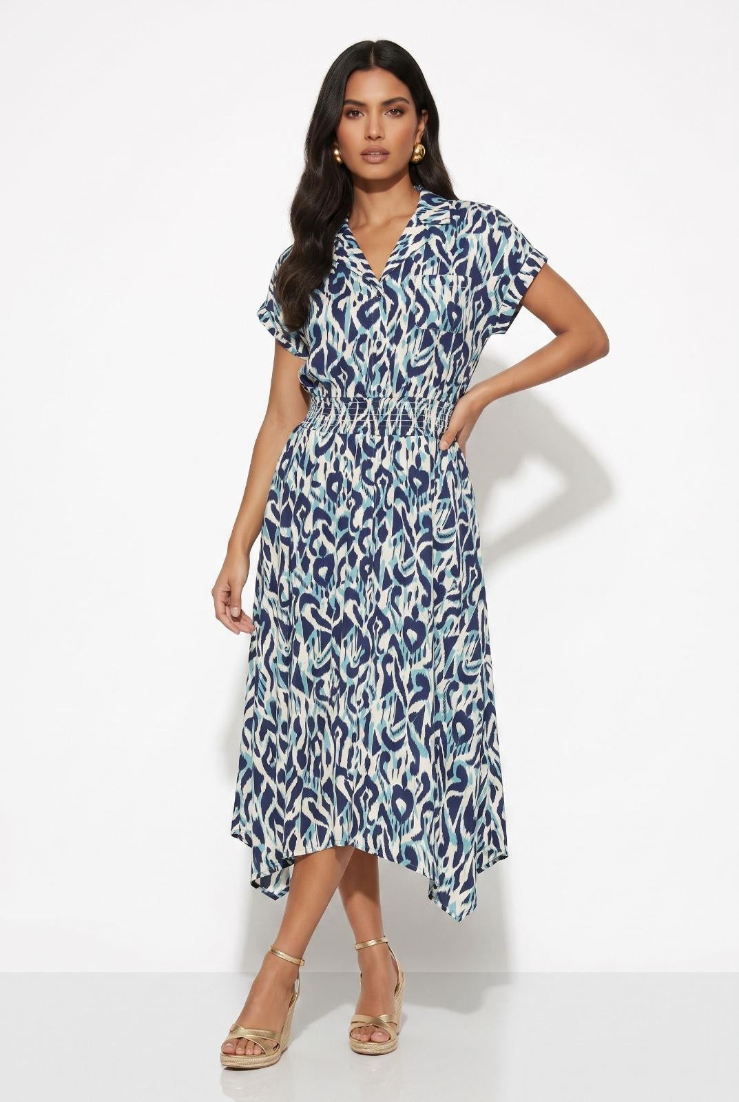Button/Collar Dress - Blue